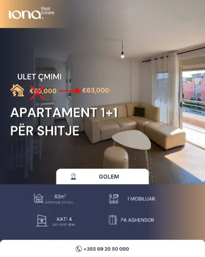 Apartament 1+1 në shitje – Golem