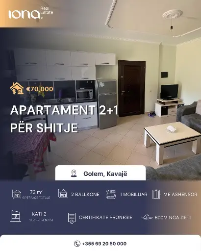 Apartament 2+1 në shitje – Golem, Qendër