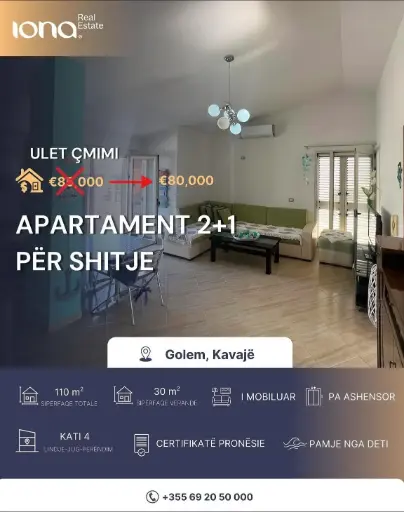 Apartament 2+1 në shitje – Golem, Qendër