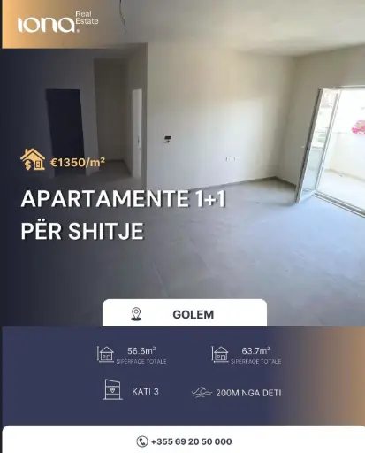 Apartamente 1+1 në shitje – Golem (përballë Hotel Flower)