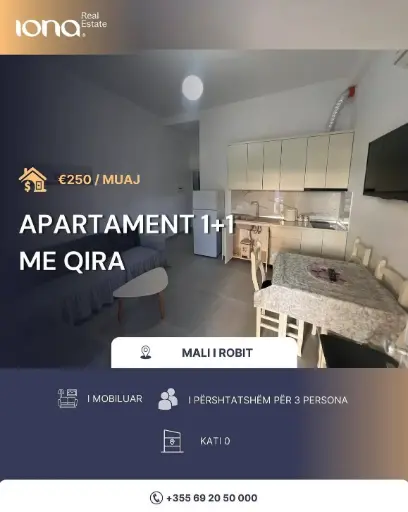 Apartament 1+1 me qira te Mali i Robit 