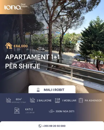  Apartament 1+1 në shitje – Mali i Robit, përballë Prestige Resort