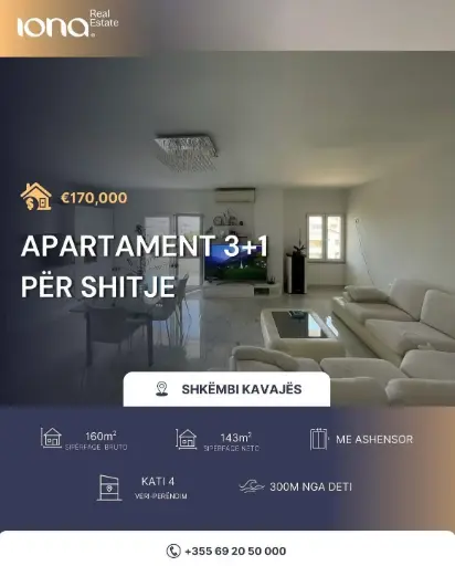  Apartament 3+1 në shitje – Shkëmbi i Kavajës