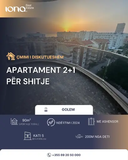  Apartament 2+1 në shitje – pranë Grand Blue Fafa, Golem
