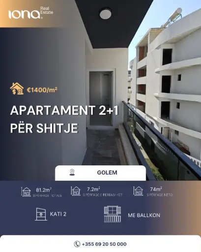 Apartament 2+1 në shitje – Golem