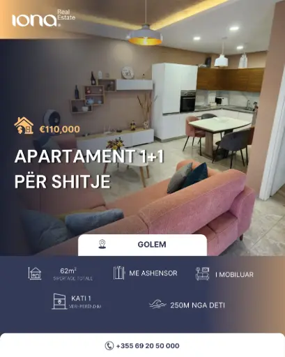  Apartament 1+1 në shitje – Golem