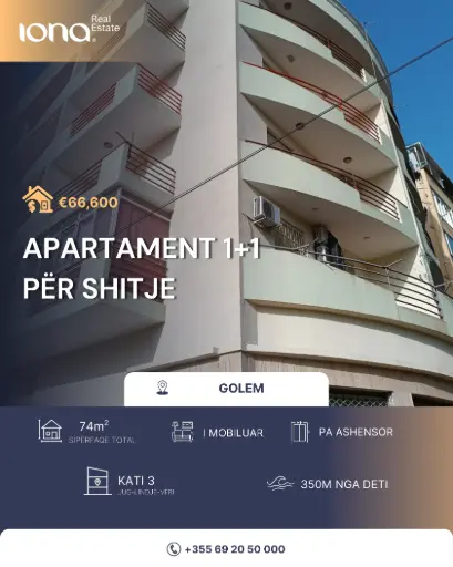  Apartament 1+1 në shitje,Golem